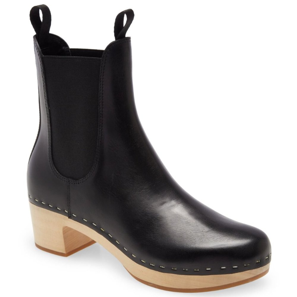 Loeffler Randall Black Leather Clog Ankle Boots